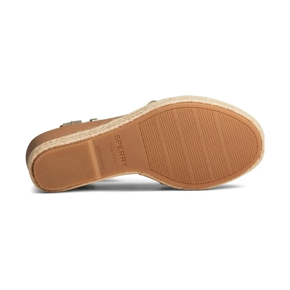 Sperry Sz 7 Gold Leather Espadrille Ankle Strap Open Toe Ankle Strap Shoes